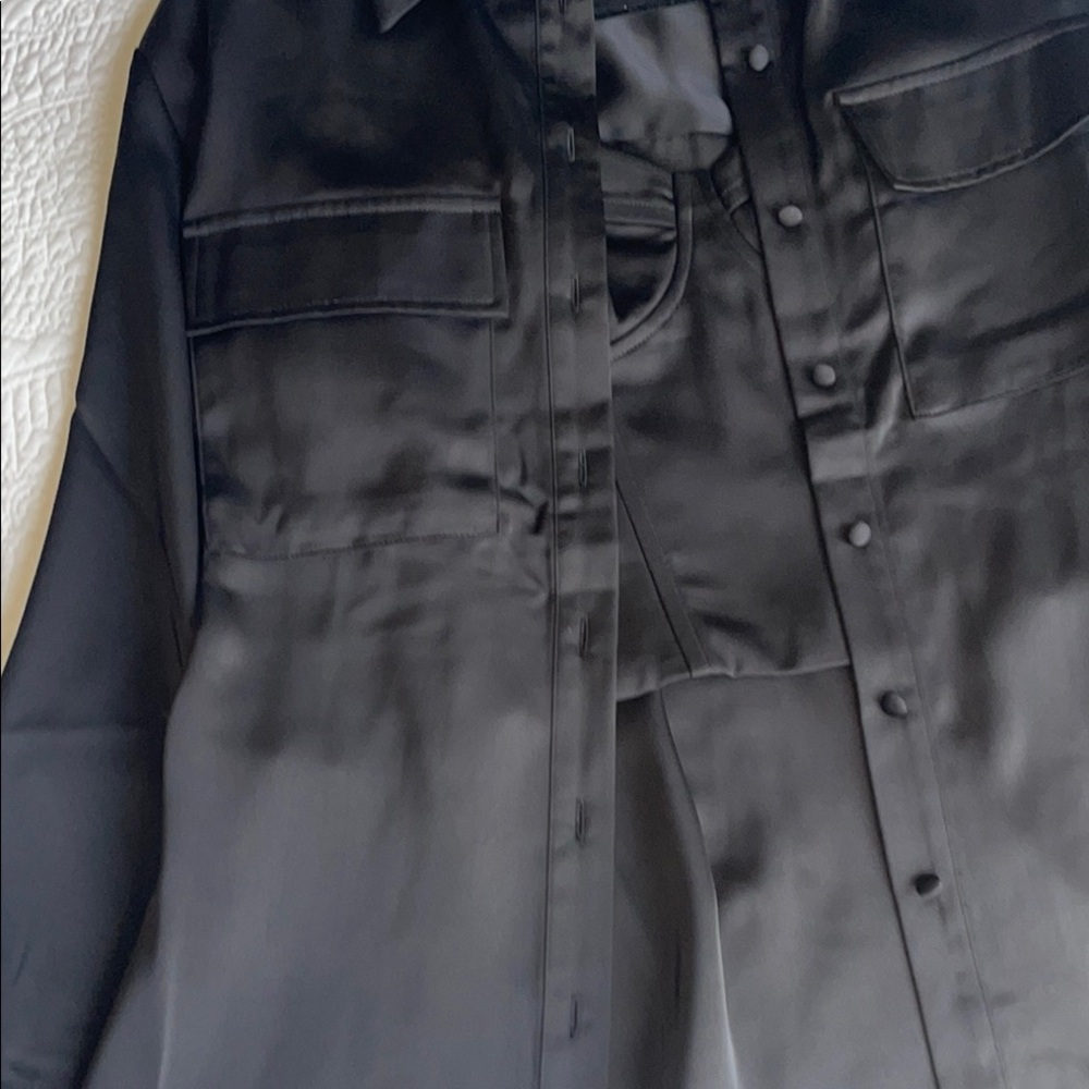 Black Satin Button-Up Shirt
